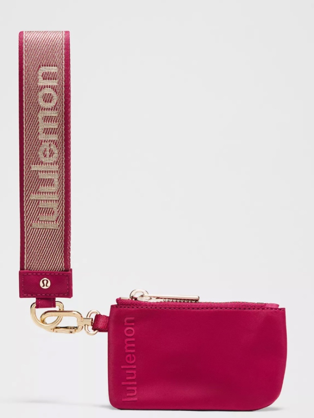 Lululemon Single Pouch Wristlet Metallic Wordmark - Berry Rumble & Gold, NWT!